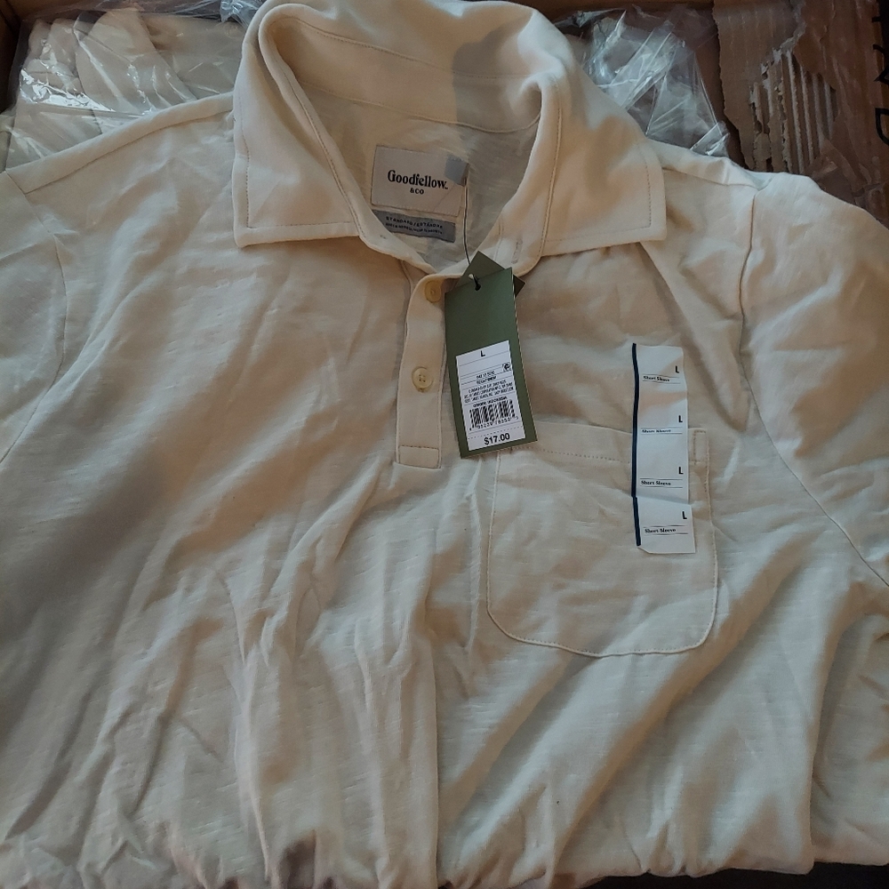 Men's Slub Jersey Polo Shirt - Goodfellow & Co Cream L - Picture 2 of 4